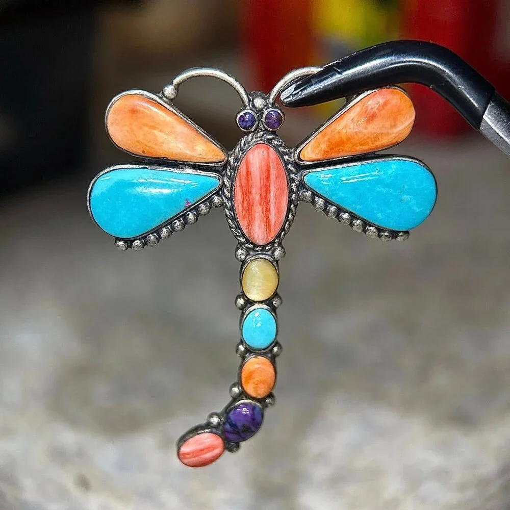 Sterling‎ Silver 925 Multicolor Dragonfly Brooch